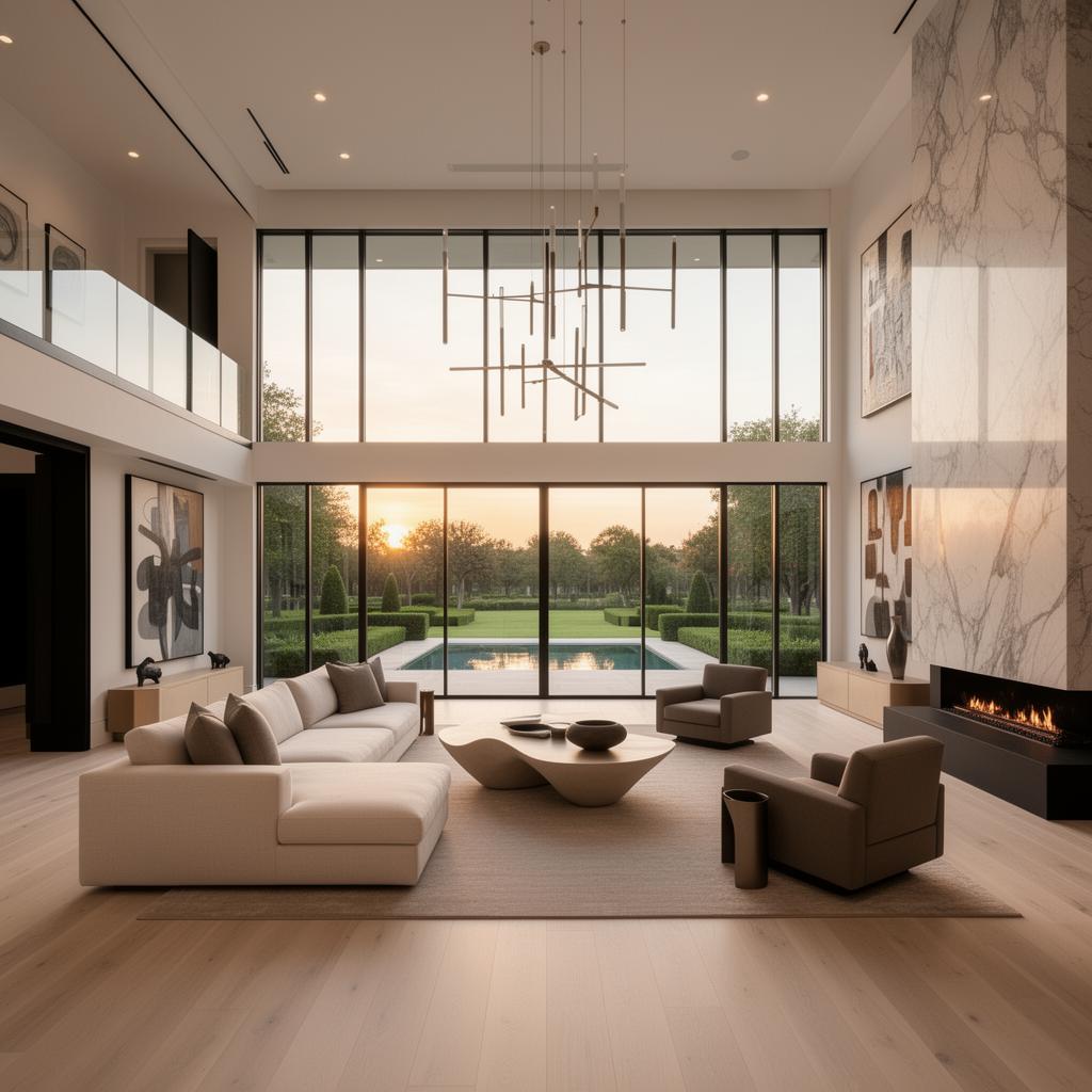 Interior of a custom barndominium with vaulted timber ceilings